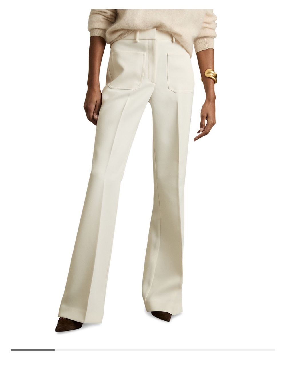 Reiss Black Boot-Cut Trousers with Patch Pockets - Picture 2 of 11